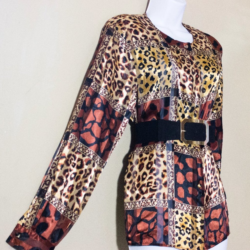 Leopard Button Up Shirt 80s Vintage animal print - Picture 6 of 12
